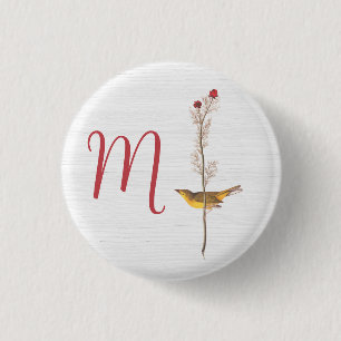 Audubon Gult Bird on Flower med Monogram Knapp