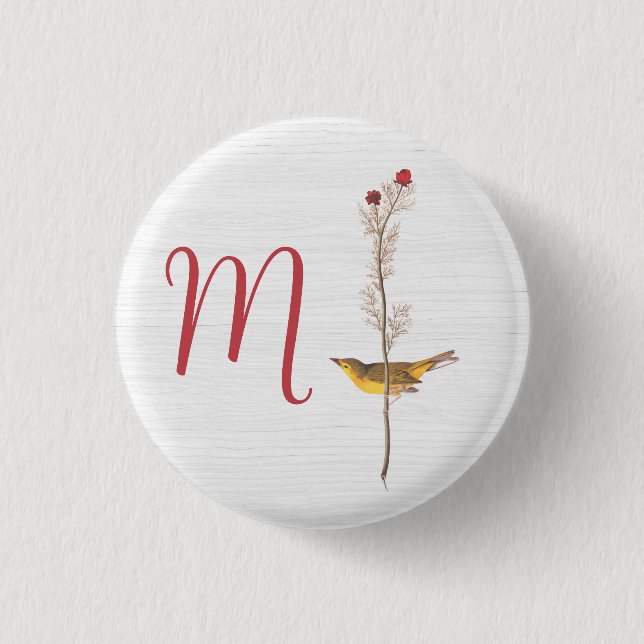 Audubon Gult Bird on Flower med Monogram Knapp (Framsida)
