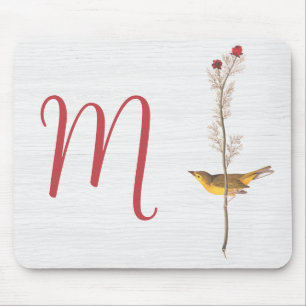 Audubon Gult Bird on Flower med Monogram Musmatta