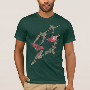 Audubon Lila Finch Red Birds on Black Larch Tee