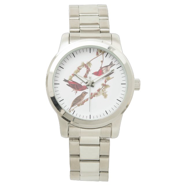 Audubon Lila Finch Red Birds Vintage Art Armbandsur (Framsida)