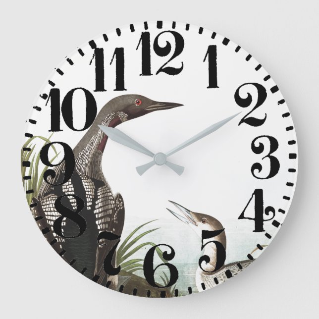 Audubon Loon Birds Wildlife Animal Wall Clock Stor Klocka (Framsida)