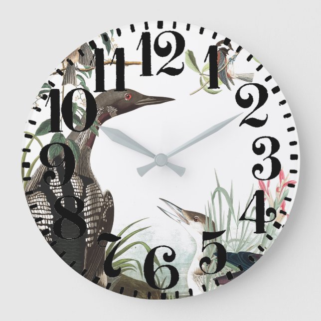 Audubon Loons Birds Big Number Wall Clock Stor Klocka (Framsida)