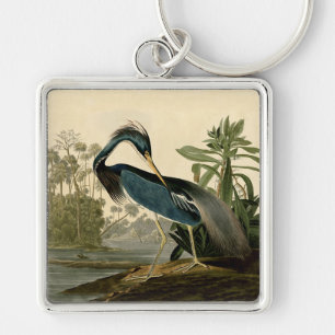 Audubon Louisiana Hägrar Fåglar Amerika Konst Fyrkantig Silverfärgad Nyckelring