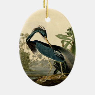 Audubon Louisiana Hägrar Fåglar Amerika Konst Julgransprydnad Keramik