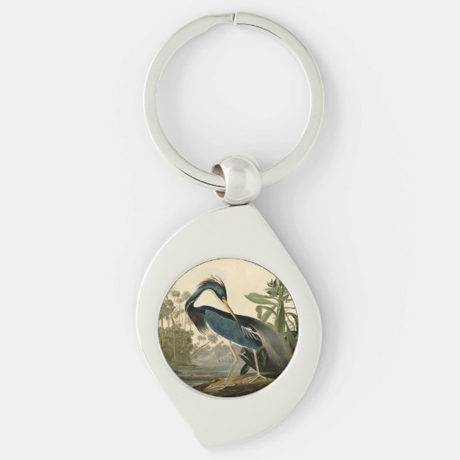 Audubon Louisiana Heron Birds America Art Swirl Silverfärgad Nyckelring (Framsidan)