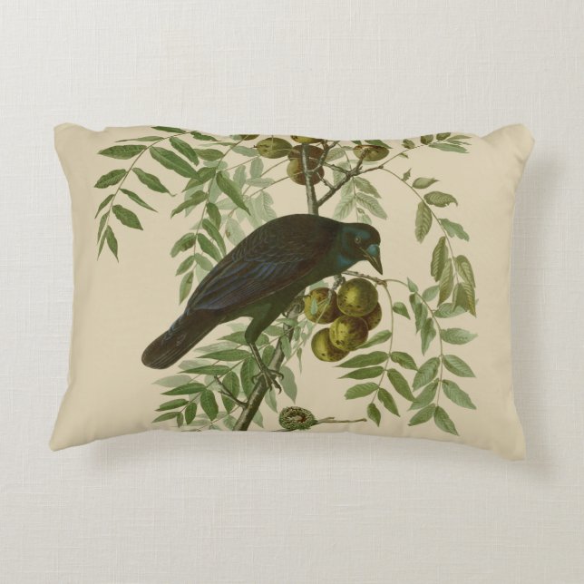 Audubon Purple Grackle Fågeltryck Vintage Botanisk Prydnadskudde (Baksidan)