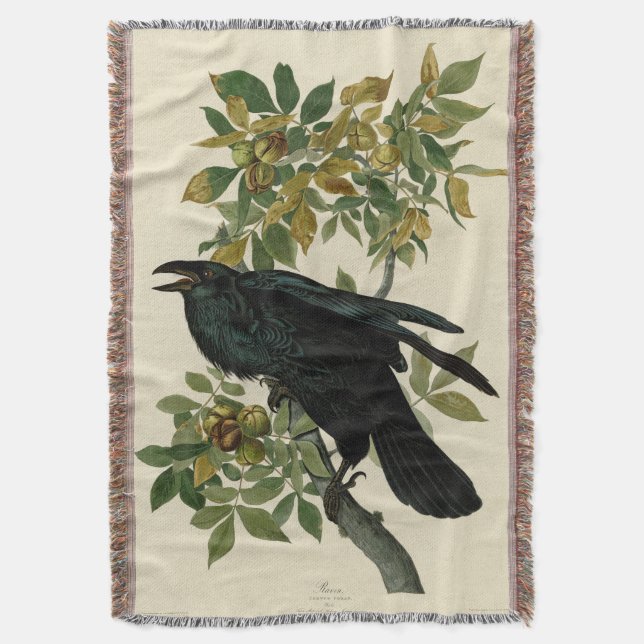 Audubon Raven Bird Classic Artwork Filt (Framsidan Vertikal)