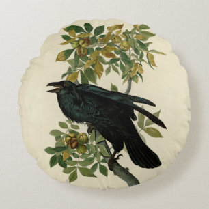 Audubon Raven Bird Classic Artwork Rund Kudde