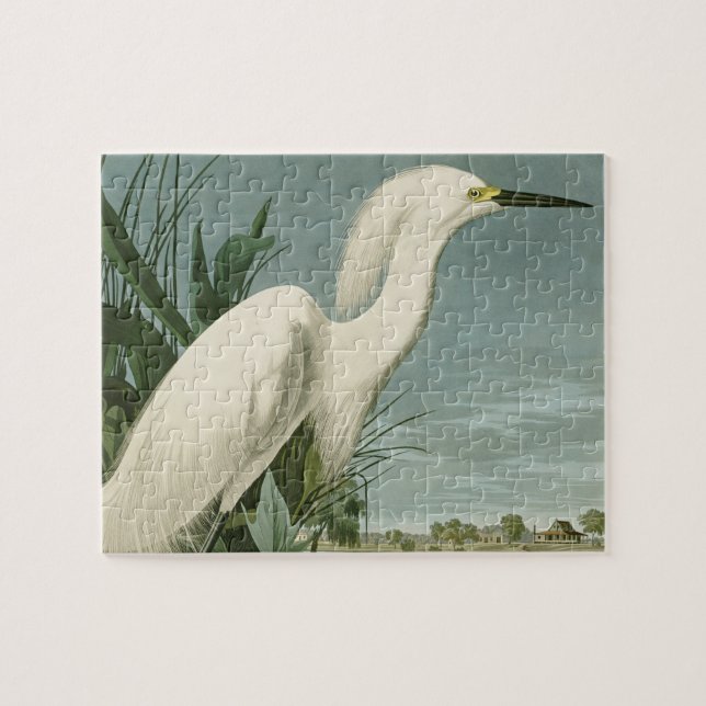 Audubon Snowy Heron White Egret Bird Pussel (Horisontell)