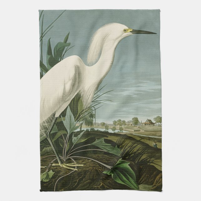 Audubon Snowy Heron White Egret Birding Kökshandduk (Vertikal)