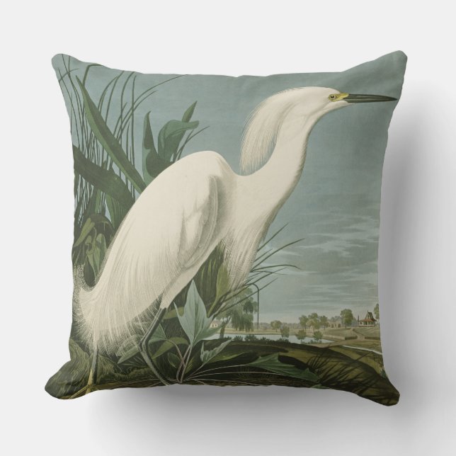 Audubon Snowy Heron White Egret Birding Kudde (Framsida)