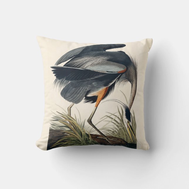 Audubon Underbar Blue Heron 1834 Plate CCXI Kudde (Framsida)