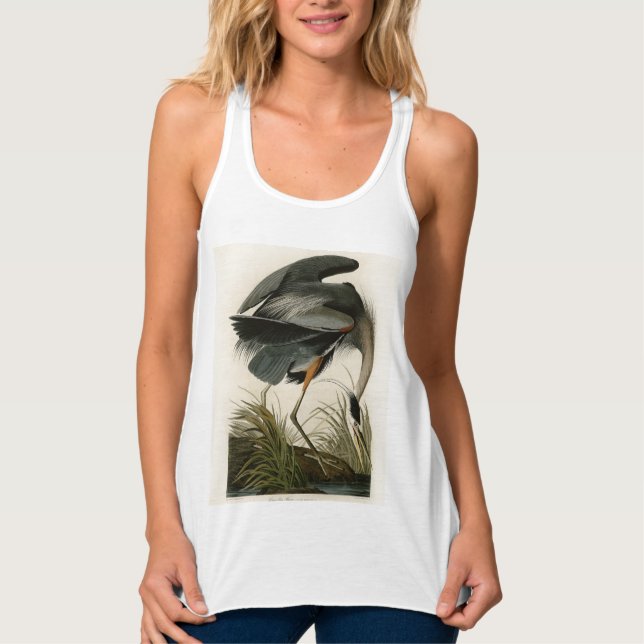 Audubon Underbar Blue Heron Marsh Bird Linne Med Racerback (Framsida)