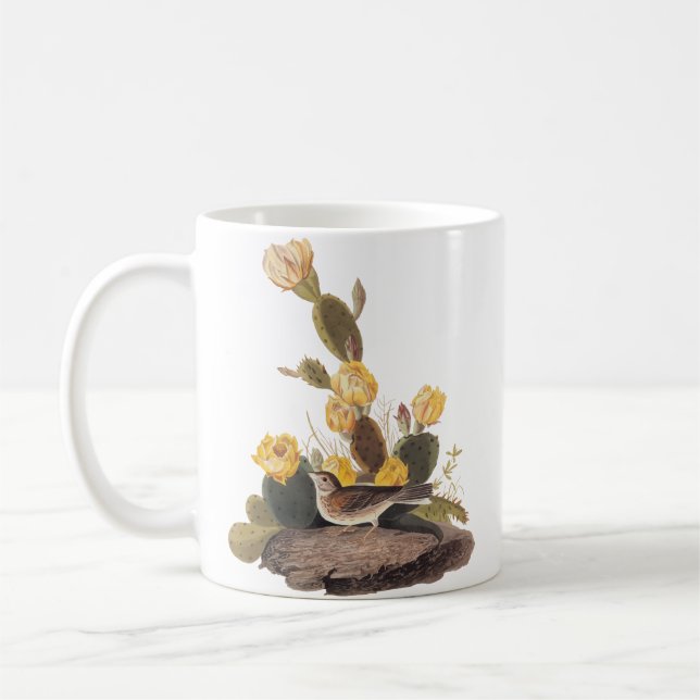 Audubon Vesper Sparrow och Prickly Pear Cactus Kaffemugg (Vänster)