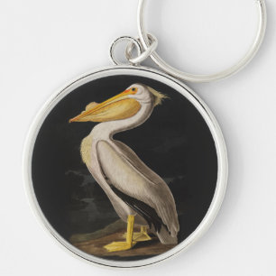 Audubon White Pelican Bird America Rund Silverfärgad Nyckelring