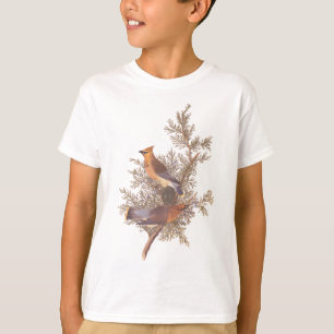 Audubon's Cedar Waxwing Bird Pair på Juniper Träd Tee Shirt