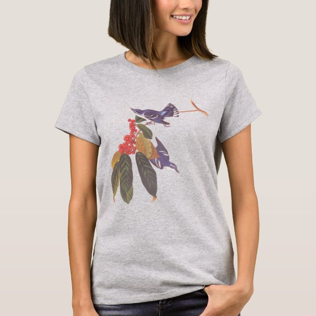 Audubon's Cerulean Blue-Grönt Warbler Birds Tee Shirt (Framsida)