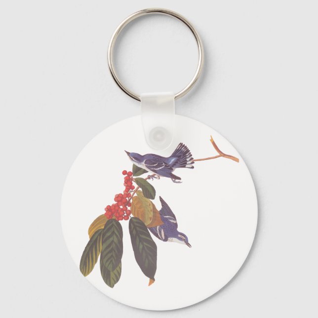 Audubon's Cerulean Warbler Birds with Bear Berries Nyckelring (Framsida)