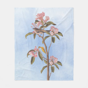 Audubon's Cuvier's Kinglet Bird on Rosa Calico Fleecefilt