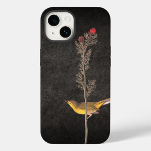 Audubon's Hooded Warbler Bird on Red Flower Reusab