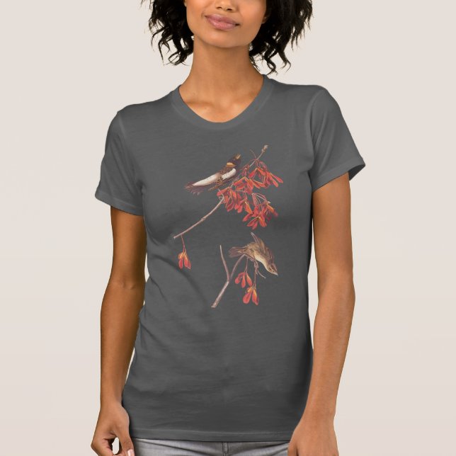 Audubon's Ris Bunting Birds in Blommar Maple Tee Shirt (Framsida)