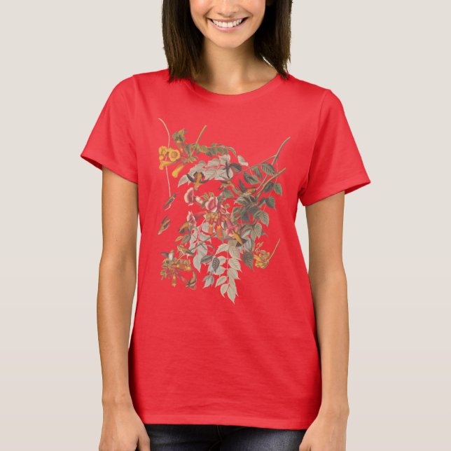 Audubon's Ruby Throated Hummingbird and Flowers Tee (Framsida)