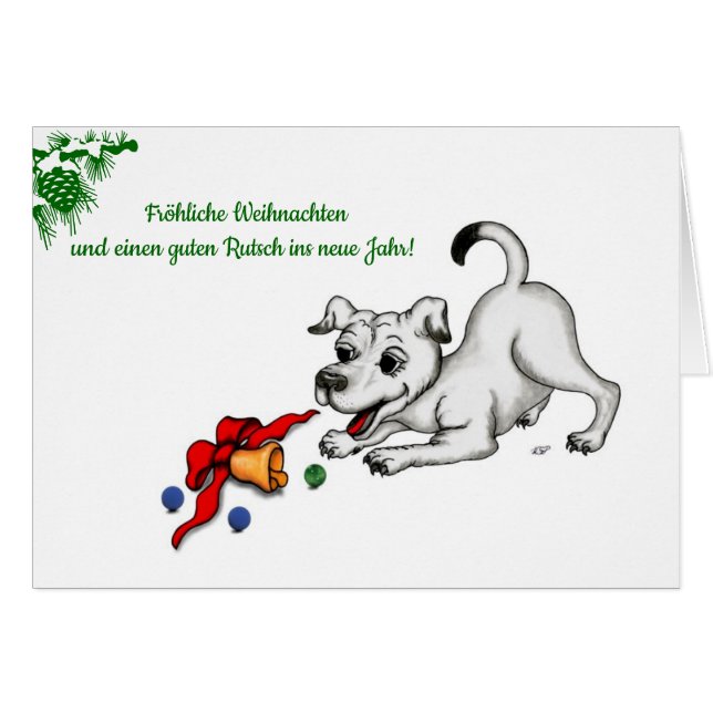 auf Deutsch Weihnachten mit Welpe Glocke und Boll Hälsningskort (Framsidan Horizontal)
