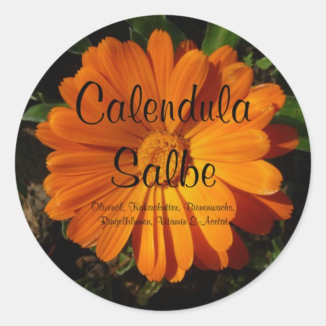 Aufkleber, Calendula / Ringelblumen Salbe Runt Klistermärke (Framsida)
