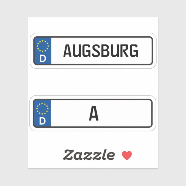 Augsburg kennzeichen, tyska registreringsskylten klistermärken (Ark)