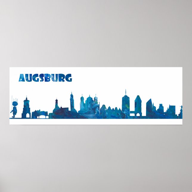 Augsburg Tyskland Skyline Silhouette Poster (Framsidan)