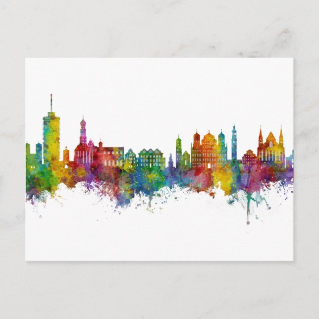 Augsburg Tyskland Skyline Vykort (Framsida)