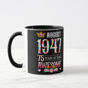 August 1947 75:e Birthday 75 Years Fantastisk Blom Mugg