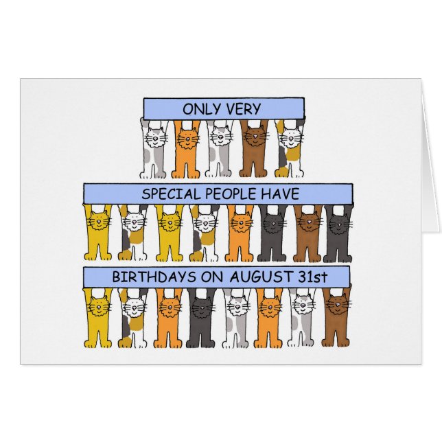 August 31a Birthday Cute Tecknad Cats Hälsningskort (Framsidan Horizontal)