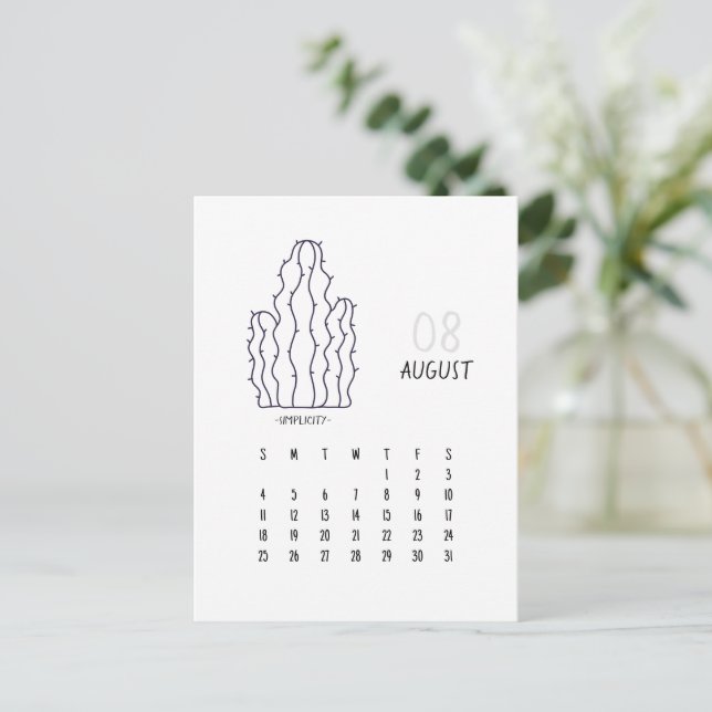 August Anpassade Cactus 2024 Calendar Card Vykort (Stående Fram)