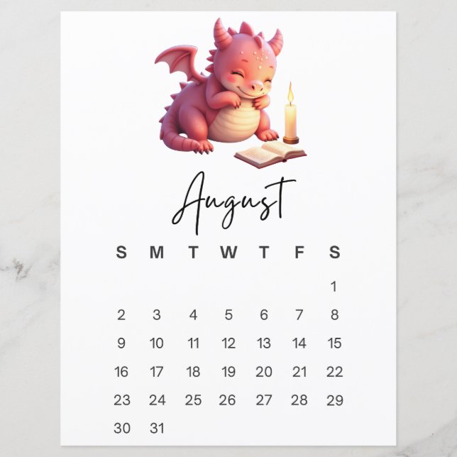 August Baby Dragon Storybook Fantasy Calendar  (Framsida)
