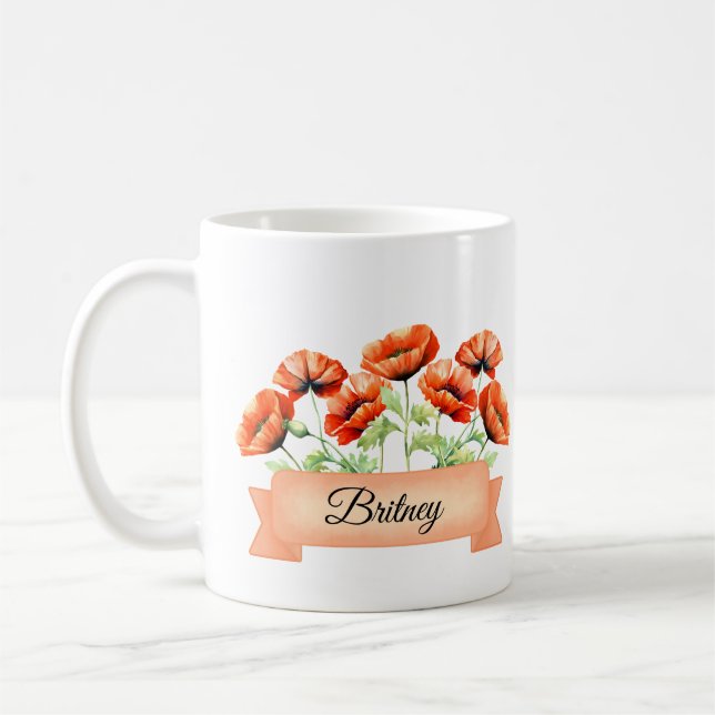 August Birth Flower Poppy Birthday Kaffemugg (Vänster)