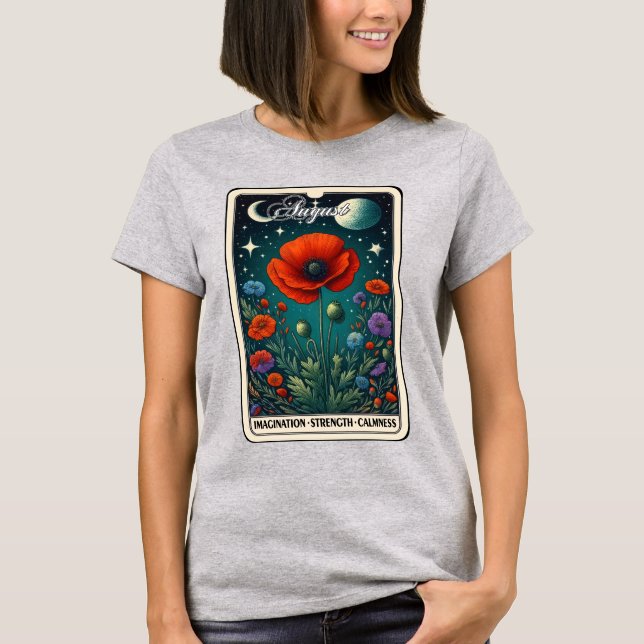 August Birth Monde Flower Poppy T-Shirt (Framsida)