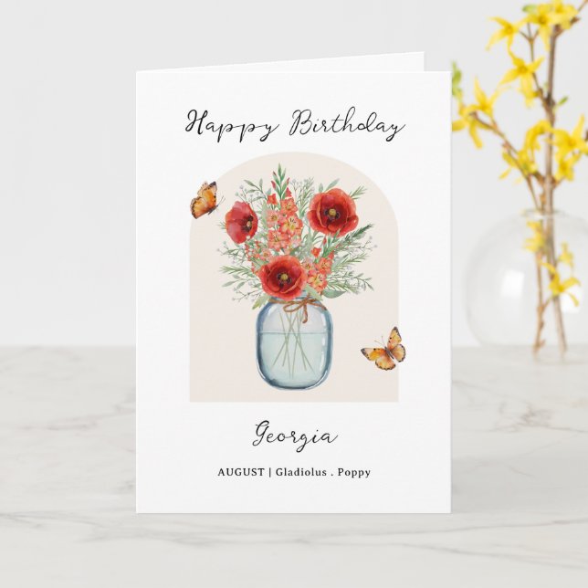 August Birth Month Flower Birthday Kort (Gul blomma)