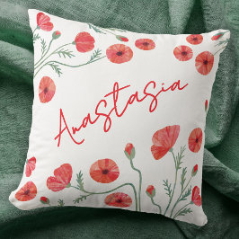 August Birth Month Flower Poppy Personalized Kudde