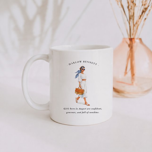 August Birth Month Girl | Monogram  Kaffemugg (Skapare uppladdad)