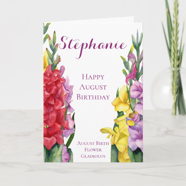August Birthday Birthday Month Flower Gladiolus Kort (Framsida)
