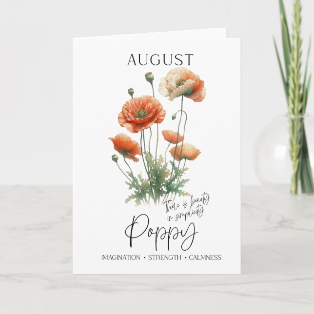 August Birthday Birthday Month Flower Poppy Kort (Framsida)