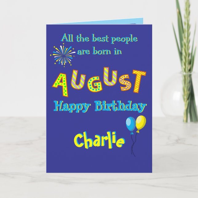 August Birthday Folded Greeting Card Kort (Framsida)