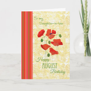 August Birthday-kort för svärdotter, Poppies Kort