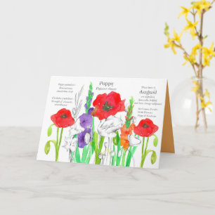 August Birthday Orange Gladiolus Red Poppy Flowers Kort