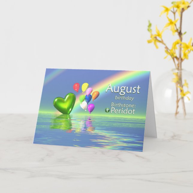 August Birthday Peridot Heart Kort (Gul blomma)