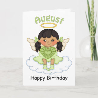 August Birthstone Angel Black Birthday Card Kort
