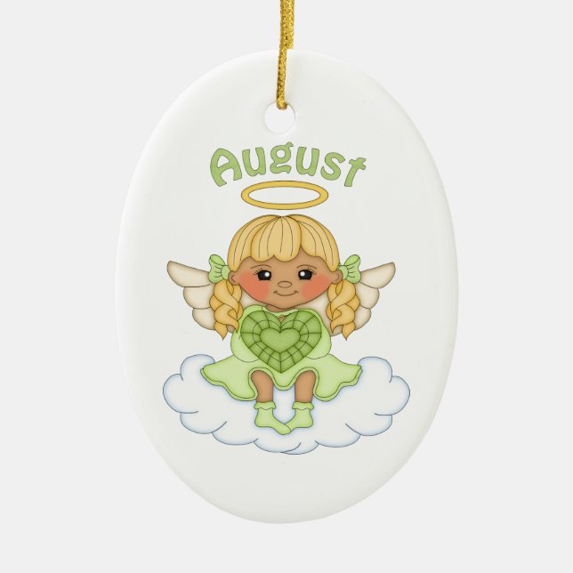 August Birthstone Angel Blonde Julgransprydnad Keramik (Framsidan)