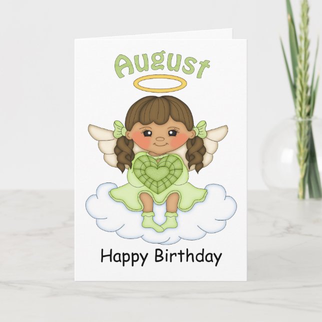 August Birthstone Angel Brunette Birthday Card Kort (Framsida)